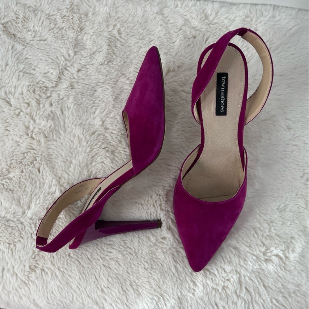 TOWN SHOES magenta suede sling backs - Picture 2 of 8